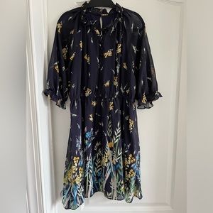 London Times Navy Floral Knee Length Dress